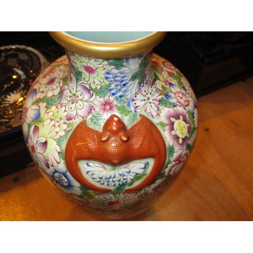 305 - Chinese Porcelain Millefiori Vase having 2 Bats Applied to the Shoulders, 35cm