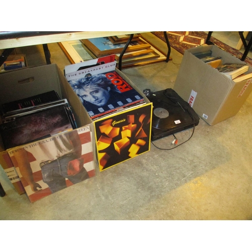 344 - Two Boxes of LPs including Rod Stewart, Genesis, Bruce Springsteen, along with a Record Player and a... 