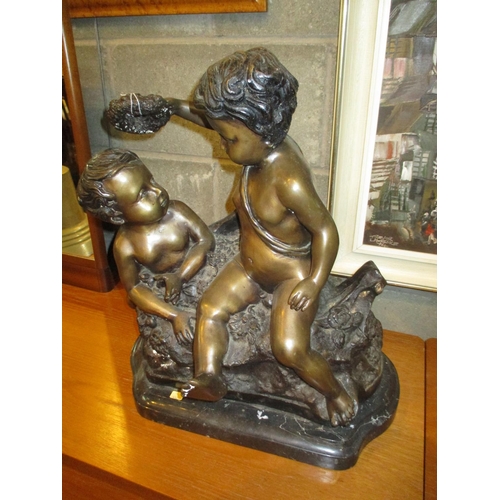 351 - Bronze Figure Group of 2 Putti on a Marble Base, 49cm high