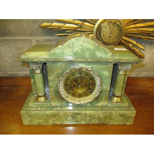 358 - Victorian Green Marble Mantel Clock having a Visible Escapement by Ansonia