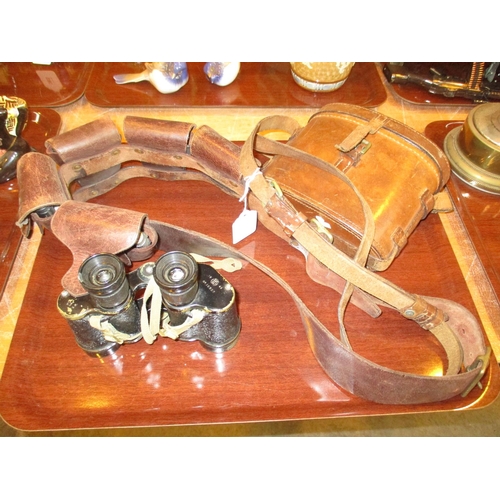 382 - Leather Cased Binoculars and a Cartridge Belt