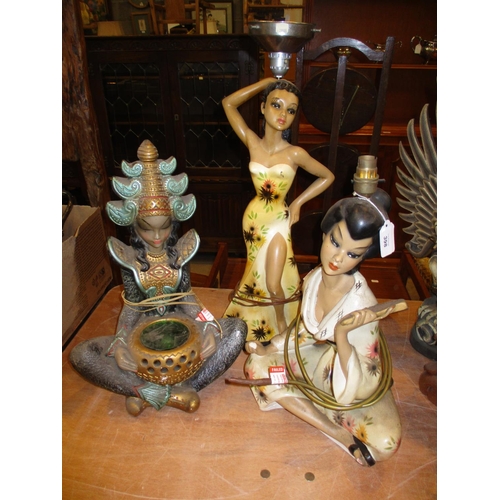 398 - Three 1950's Plaster Figure Lamps