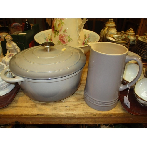 421 - Enamel Casserole and a Le Crueset Jug