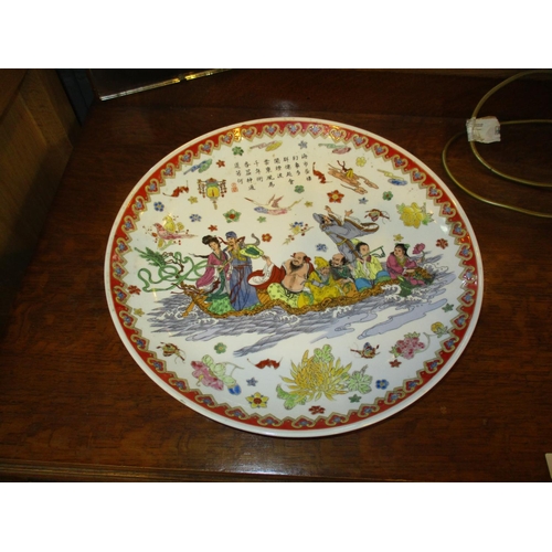 446 - Chinese Porcelain Plate Painted with Figures in a Boat, 36cm