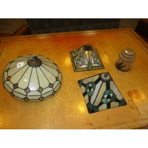 448 - Art Deco Painted Glass Shade and 3 Tiffany Style Shades