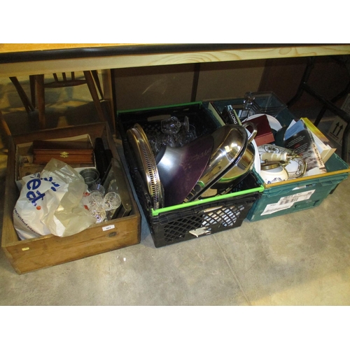 461 - Three Boxes of Ceramics, Glass, Metalwares, Stamps etc