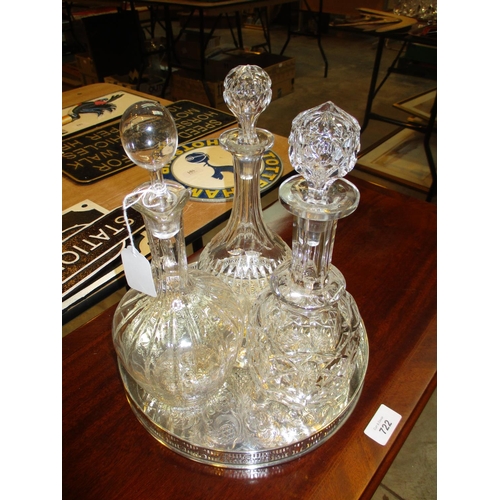 469 - Silver Plated Tray and 3 Decanters