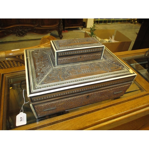 476 - Eastern Ornamental Carved Teak Writing/Work Box