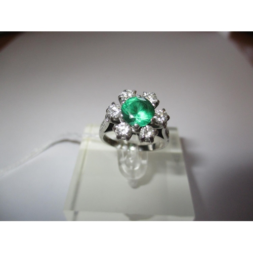 18ct White Gold Emerald and Diamond Flower Cluster Ring, 5.3g, Size L