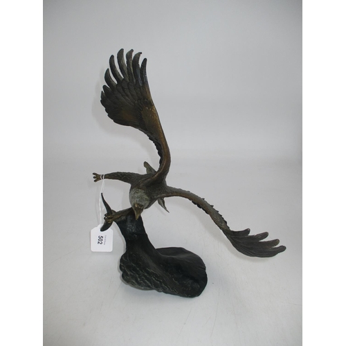 502 - Coloured Bronze Group of a Bird of Prey with a Fish, Indistinctly Signed, 29cm high