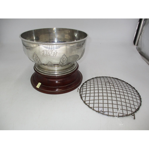 511 - Silver Rose Bowl, hallmarks rubbed, 774g, with Stand and Grille Cover