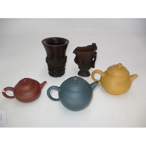 514 - Two Libation Cups and 3 Miniature Teapots