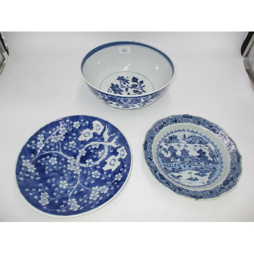 515 - Chinese Porcelain Blue and White Bowl and 2 Dishes