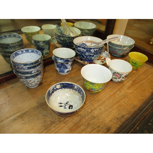 517 - Collection of Chinese Porcelain Tea Bowls, 2 Spoons and a Saucer