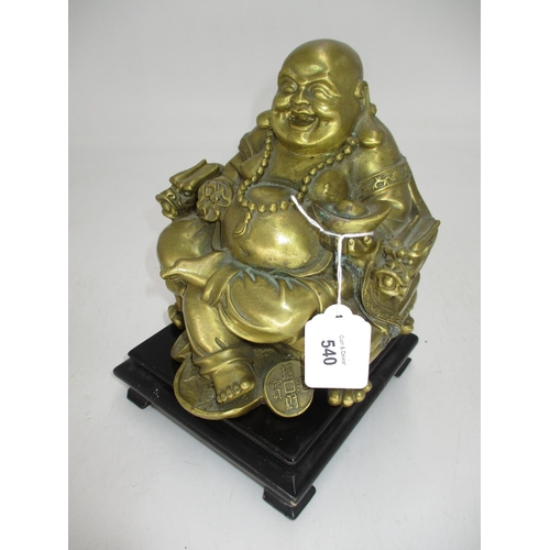 540 - Chinese Brass Buddha, 17cm high, with a Wooden Stand