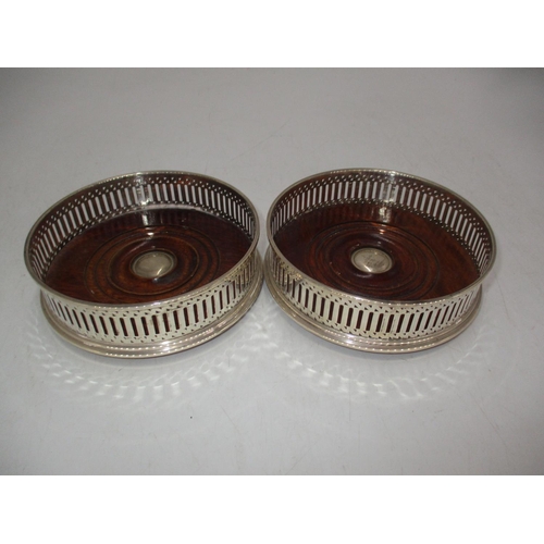 553 - Pair of Modern Silver and Wood Decanter Coasters