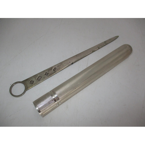 555 - Mappin and Webb Silver Letter Knife and a Silver Cigar Tube, 125g total