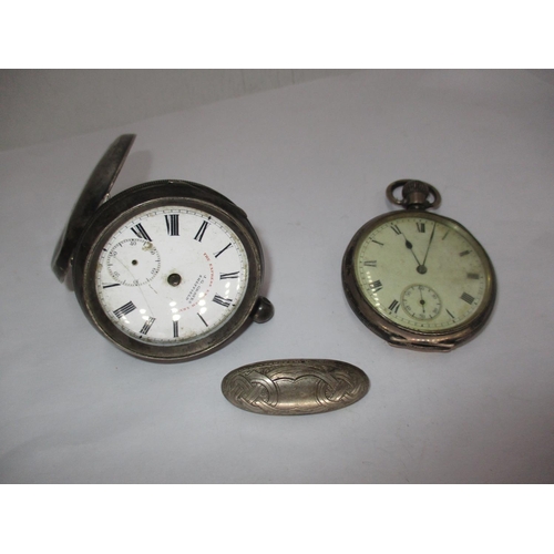 578 - Two Silver Case Pocket Watches and a Brooch