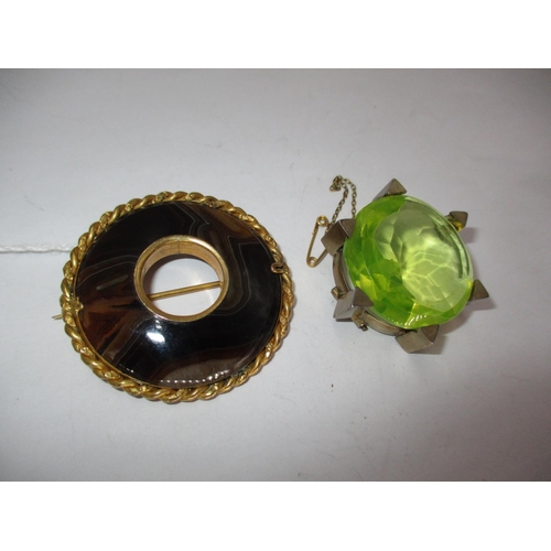 586 - Victorian Agate Brooch and a Green Stone Brooch