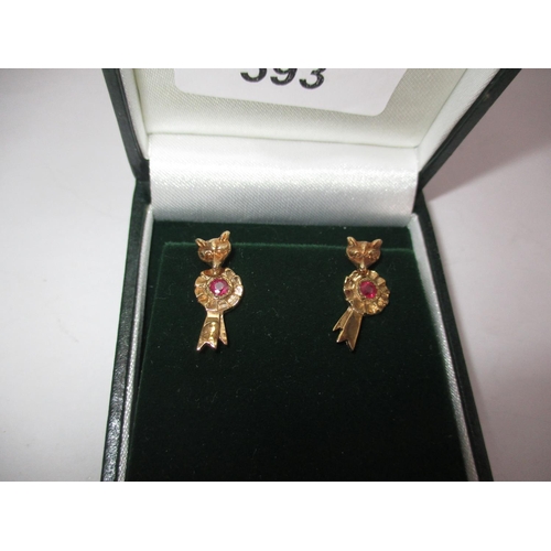 593 - Pair of 9ct Gold Rosette Ear Studs and a Pair of Fox Head Ear Studs