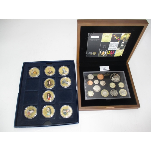 604 - Royal Mint UK2010 Proof Coin Set and Coloured Portrait Coins