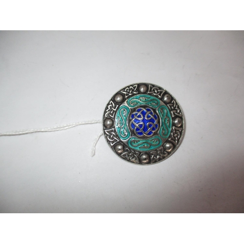 614 - Iona Pattern Silver and Enamel Celtic Targe Brooch with Birmingham Hallmarks