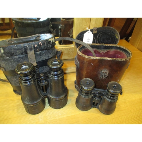 631 - Pair of Opera Glasses Stamped Theatre Campagna Marine and Another Pair, in Leather Cases