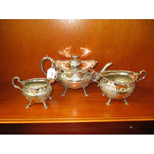 632 - Three Piece Silver Plated Tea Service with Embossed Decoration