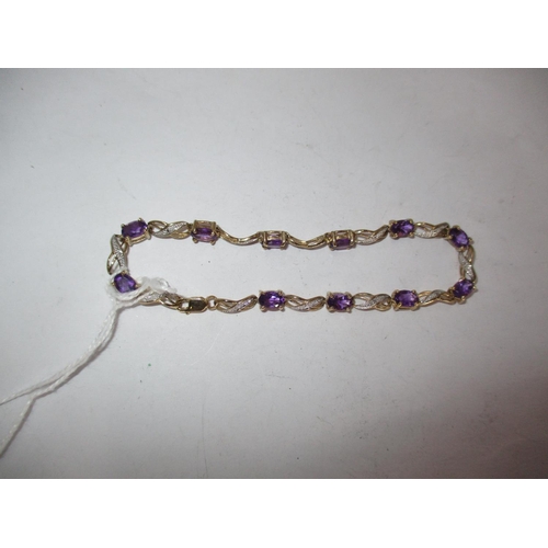 636 - 9ct Gold Bracelet Set with Amethysts and Small Diamonds, 6.5g gross