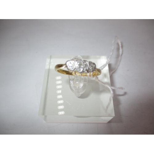 637 - 18ct Gold Ring with 3 Small Diamonds in Platinum Heart Shaped Mounts