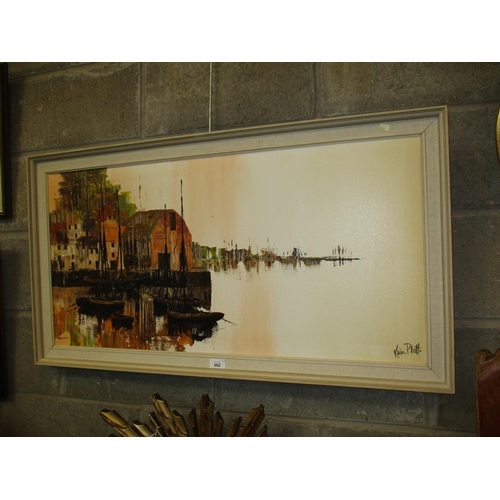 662 - Kevin Platt, Oil on Canvas, Harbour Scene, 45x90cm