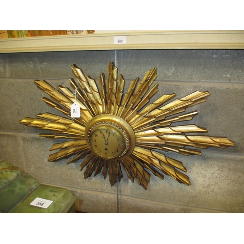 663 - Gilt Wood Sunburst Wall Clock