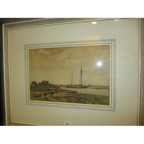 671 - George Graham, Watercolour, Tall Masted Ship, 26x38cm