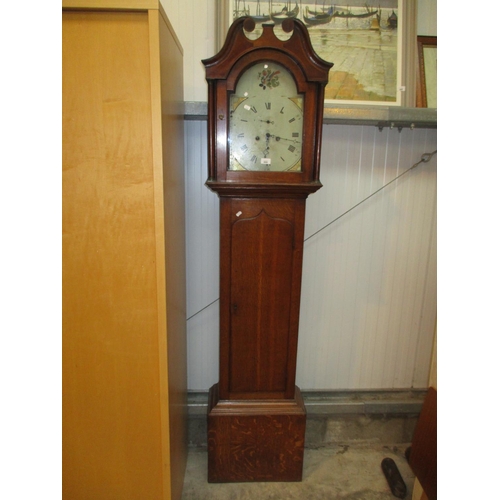 689 - Oak 8 Day Longcase Clock having a Painted Arch Top Dial