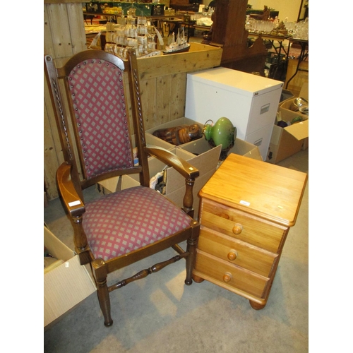 695 - Oak Elbow Chair and a Bedside Chest