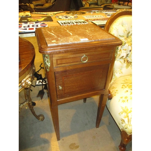 718 - French Style Marble Top Bedside Cabinet