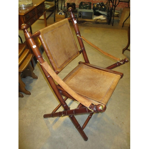 720 - Leather and Mahogany Folding Chair