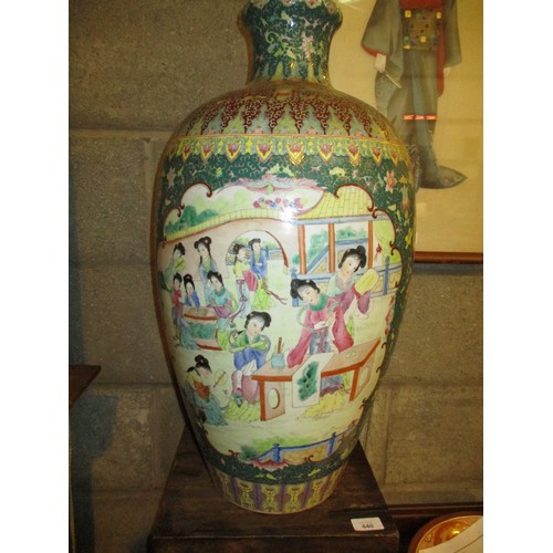 440 - Chinese Porcelain Vase Painted with Figures and Scenes, 62cm high, with a Wooden Stand