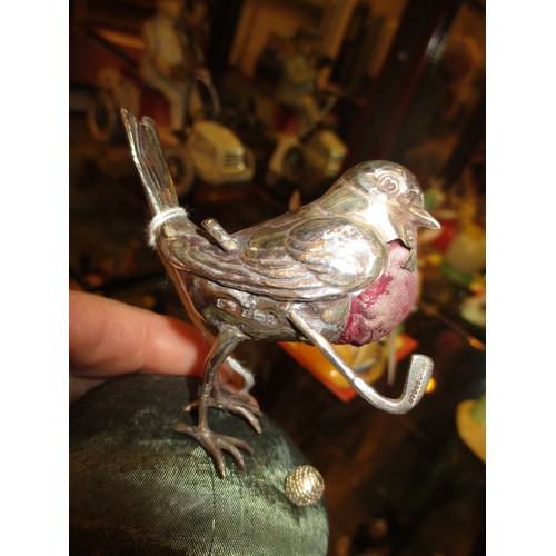 524 - Levi and Salaman Silver Pin Cushion Modelled as a Robin with Golf Club and Ball, Birmingham 1908