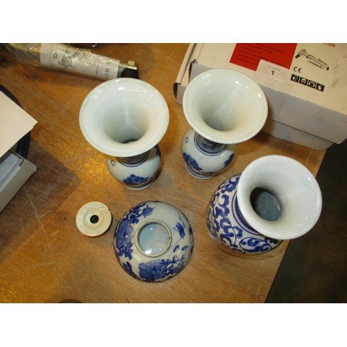 501 - Three Chinese Blue and White Porcelain Vases and an Inkwell