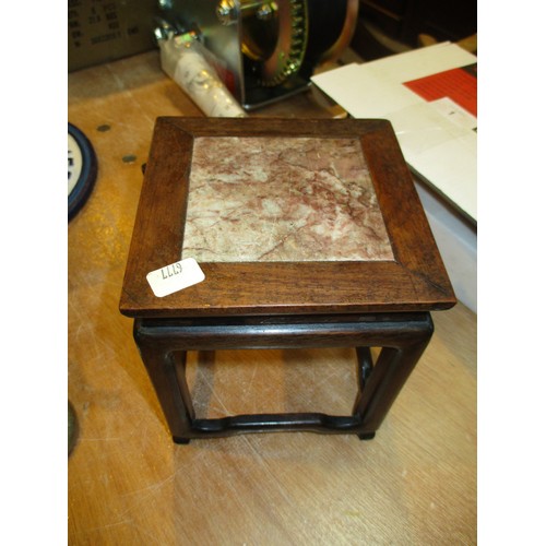 505 - Small Chinese Wood and Marble Vase Stand, 2 Other Stands and a Carved Ginger Jar Lid