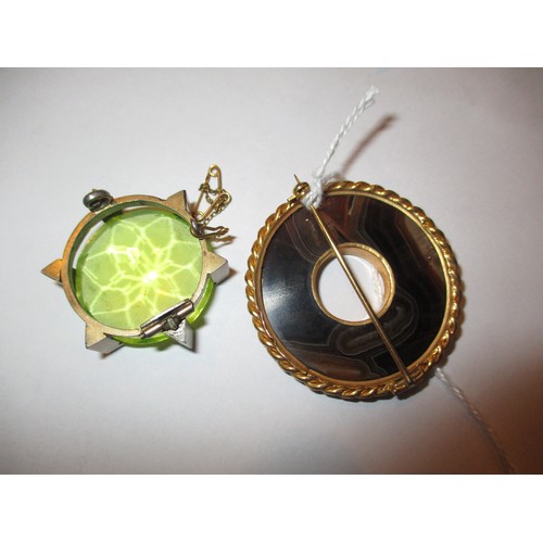 586 - Victorian Agate Brooch and a Green Stone Brooch