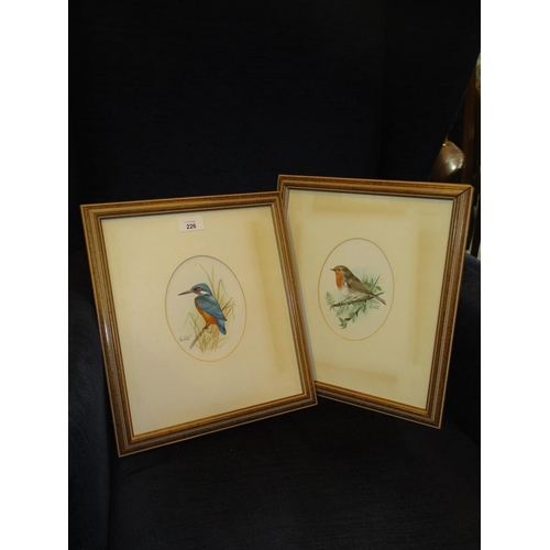 226 - Eve Coote Pair of Gouache Paintings of a Kingfisher and a Robin, 16x12cm