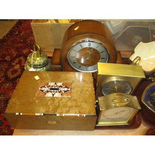 65 - Smiths Mantel Clock, 2 Brass Case Clocks, Bell and Work Box