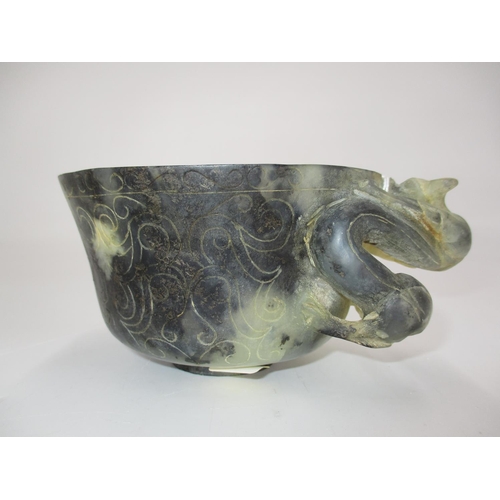 362 - Chinese Carved Stone Dragon Handle Cup, 12cm diameter