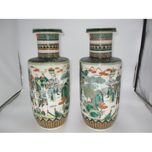 364 - Pair of Chinese Porcelain Famille Vert Rouleau Vases