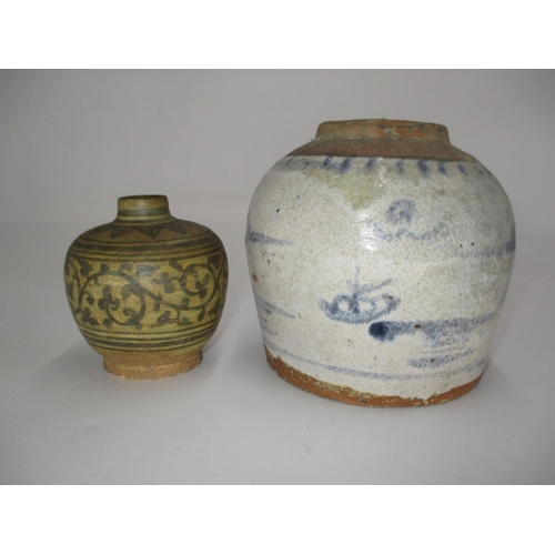 364C - Chinese Pottery Ginger Jar Base, 13cm, along with a Small Pottery Vase