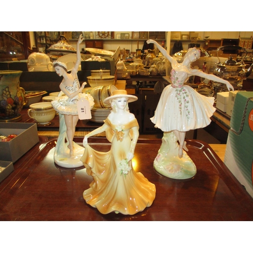 81 - Three Coalport Figures Dame Margot Fonteyn, Dame Antoinette Sibley and June