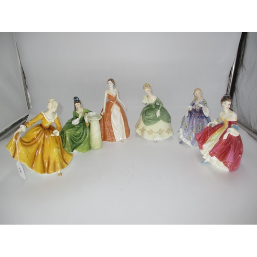 410 - Six Royal Doulton Figures, Secret Thoughts HN2382, Summers Dream HN4660, Nicola HN2839, Southern Bel... 