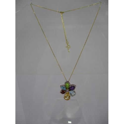 456 - Blue Topaz, Garnet, Citrine, Amethyst, Peridot, Tanzanite and Diamond Pendant and Chain